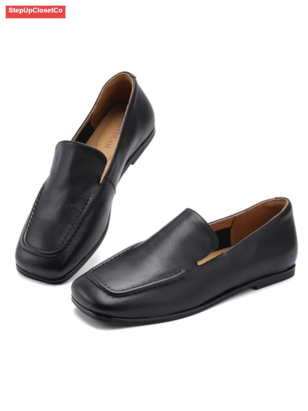 Genuine Leather Slip On Loafers Square Toe Work Flats